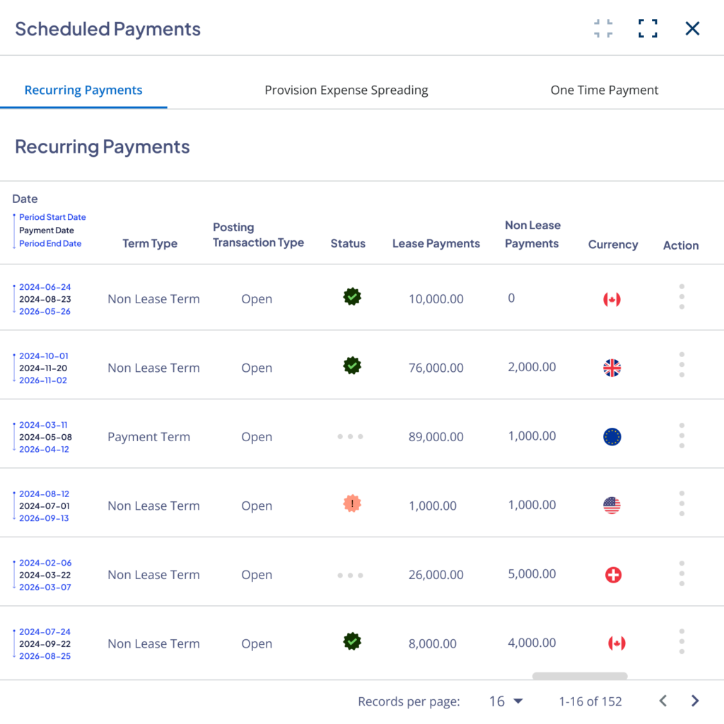 Nakisa automates complex rent calculations, such as scenario-specific fixed and variable payments, non-standard calendars, multi-currency, and multi-vendor.