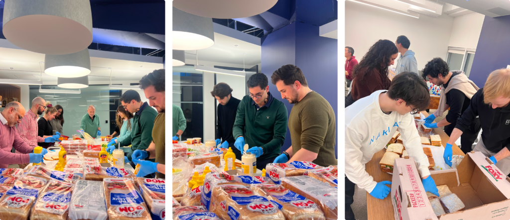 A picture of Nakisa employees making sandwiches for Dans la Rue, an organization helping homeless youth