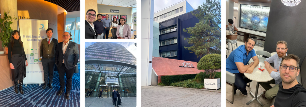 A collage of Nakisa employees visiting clients all over the world