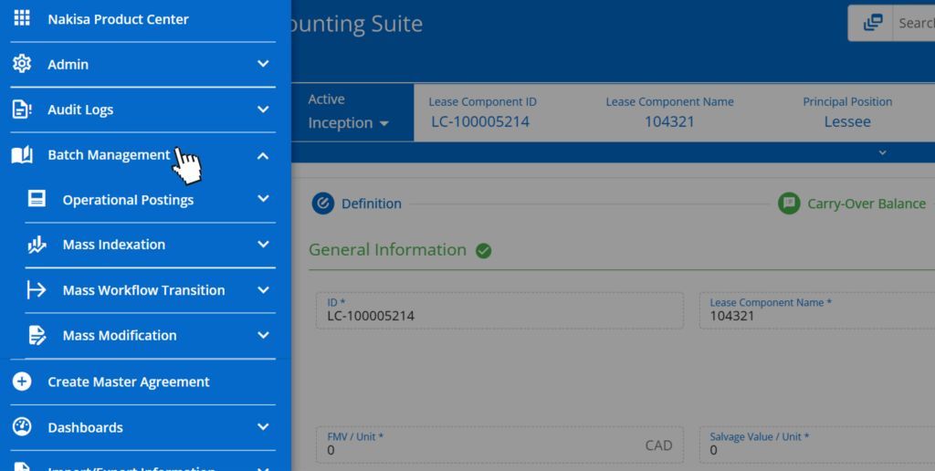 Batch Management Operations on Nakisa Lease Accounting Software. 