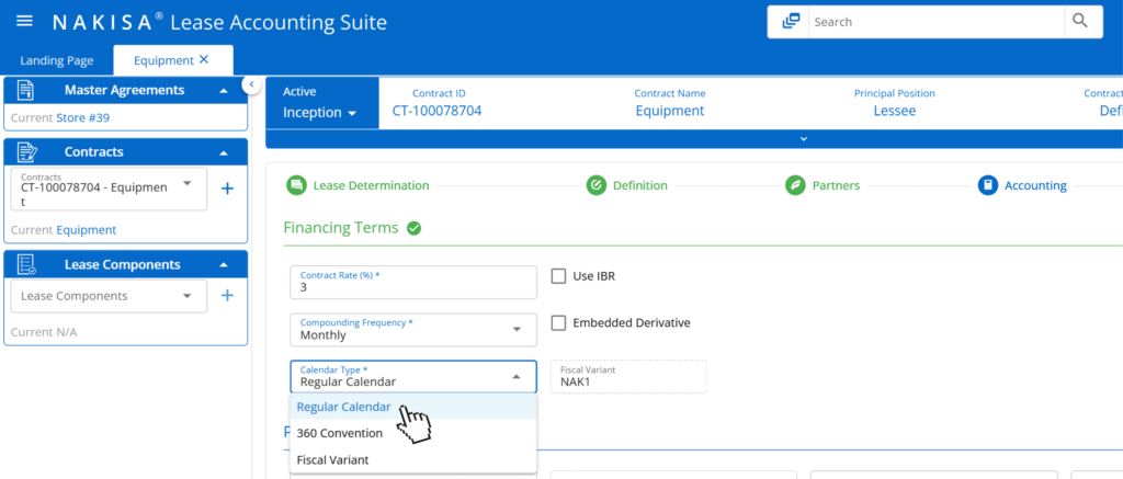 Calendar Types on Nakisa Lease Accounting Software. 