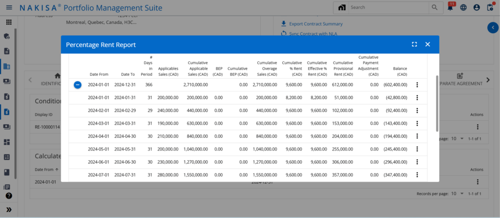 Percentage Rent Reports on Nakisa Lease Management Software 