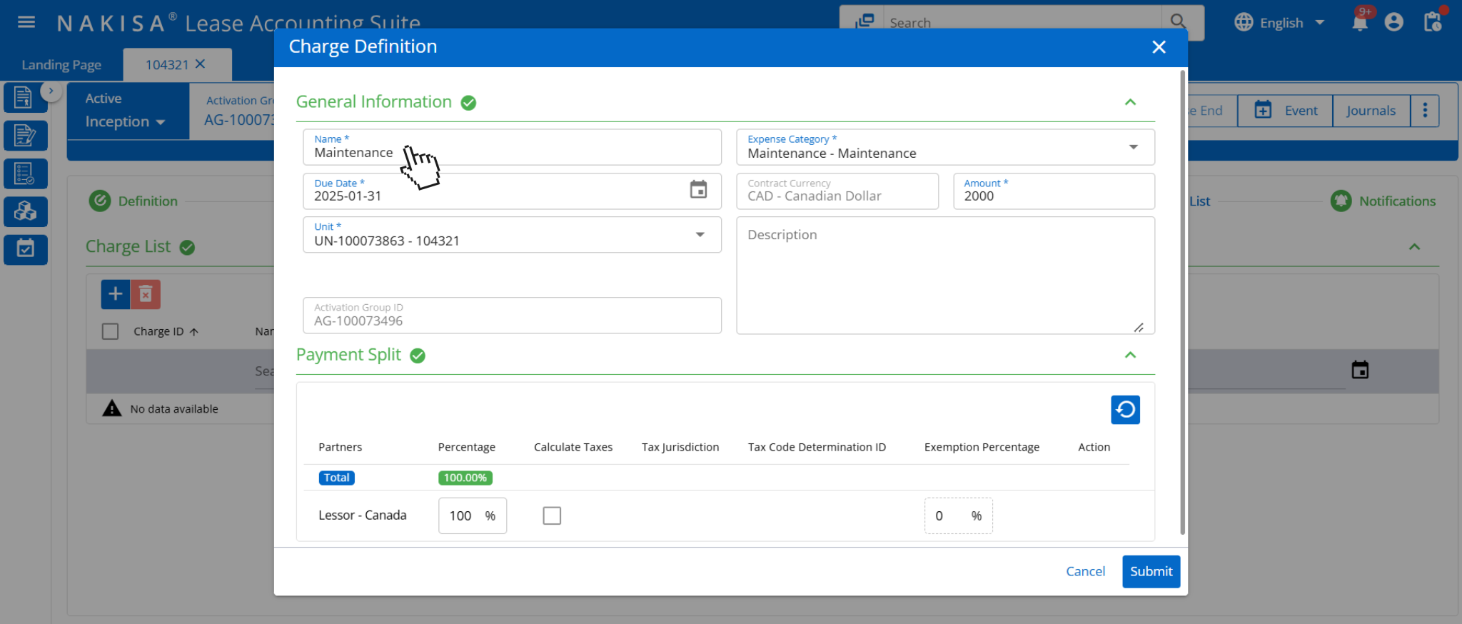 Additional charges on Nakisa Lease Accounting software