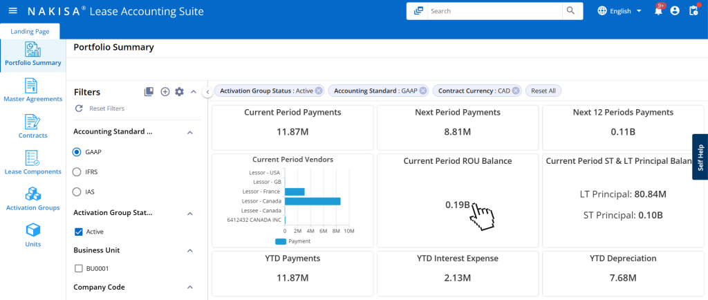 Portfolio summary on Nakisa Lease Accounting software