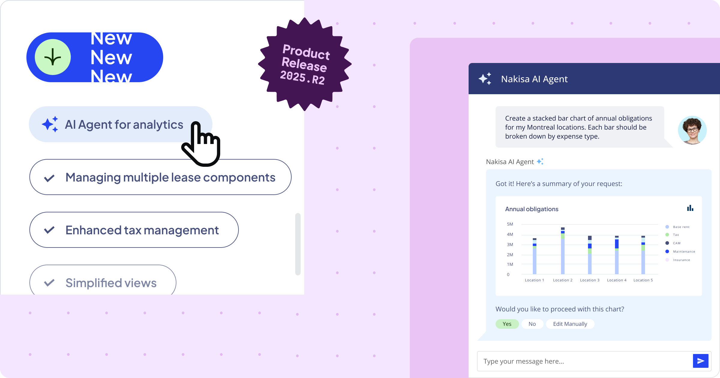 Nakisa IWMS 2025.R2 product release featuring AI Agent, lease components, and tax management improvements