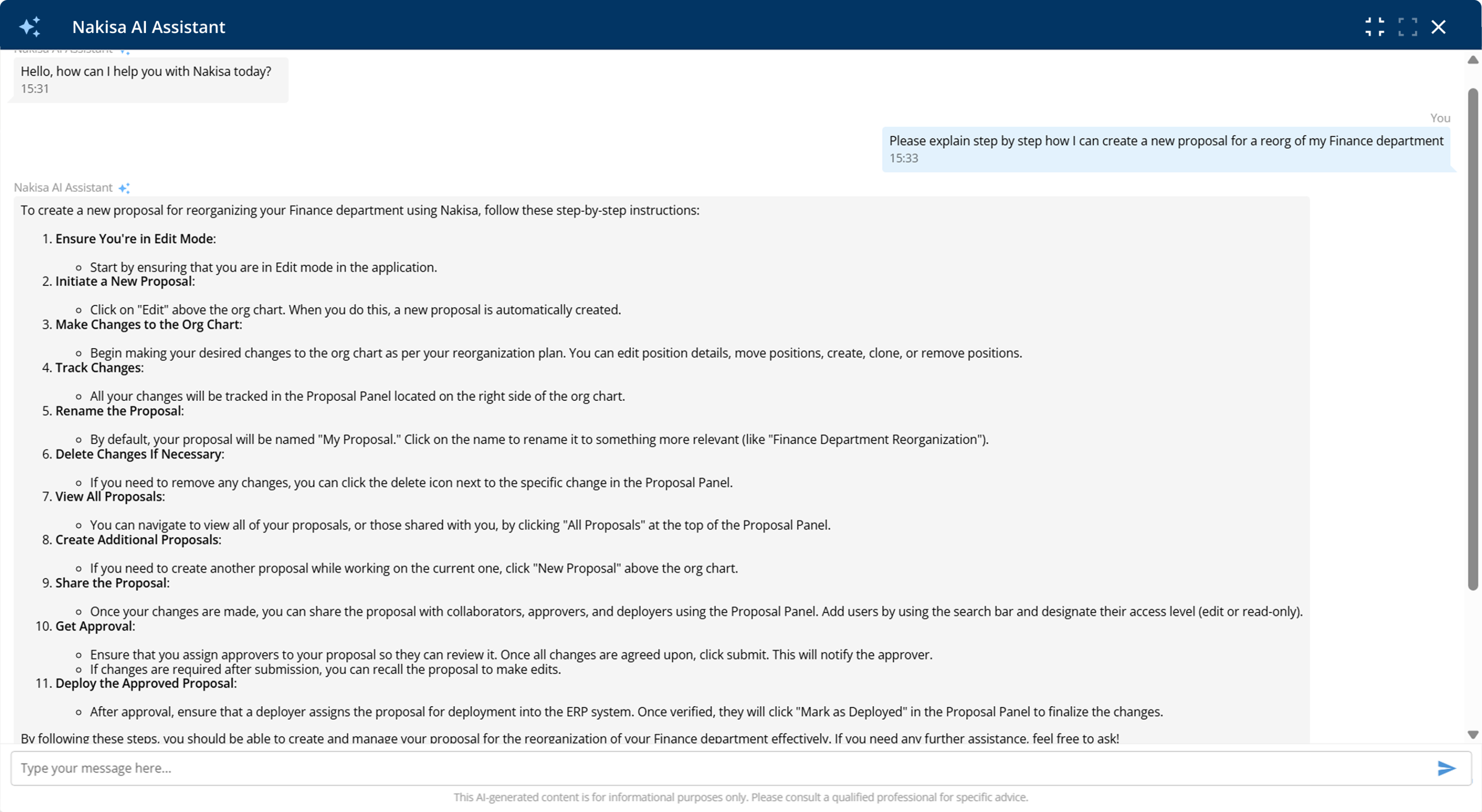 Access Intelligent, Context-Aware Support from Nakisa AI Assistant with Just a Simple Prompt.
