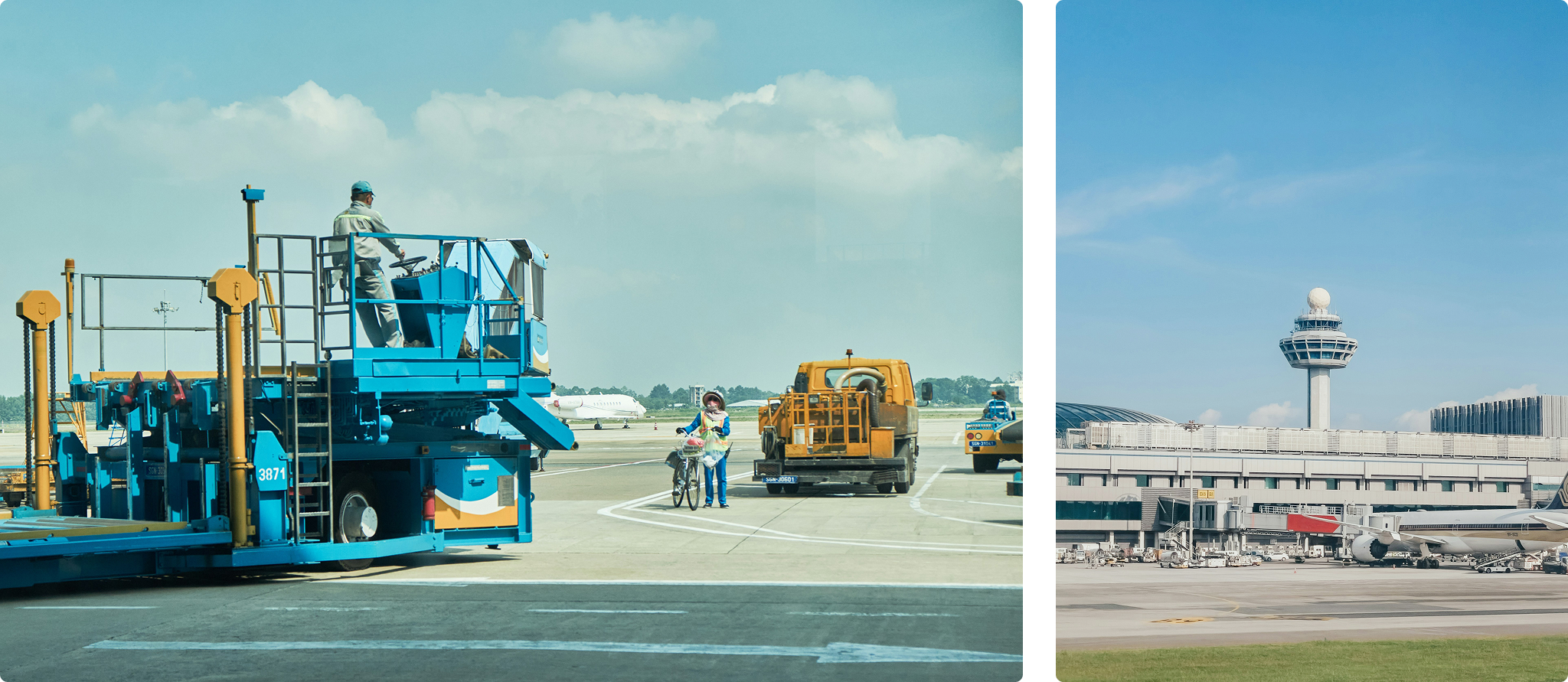 An image of operating cranes at an airport