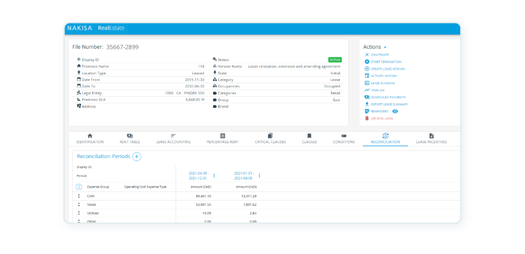 Automated CAM reconciliation year-by-year in Nakisa Real Estate Software